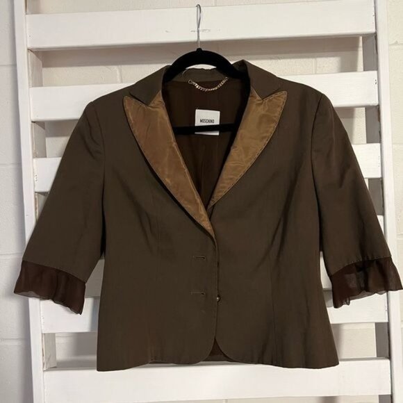 MOSCHINO Brown Blazer Jacket With Ruffled Sleeve Size US 10 - Picture 9 of 16